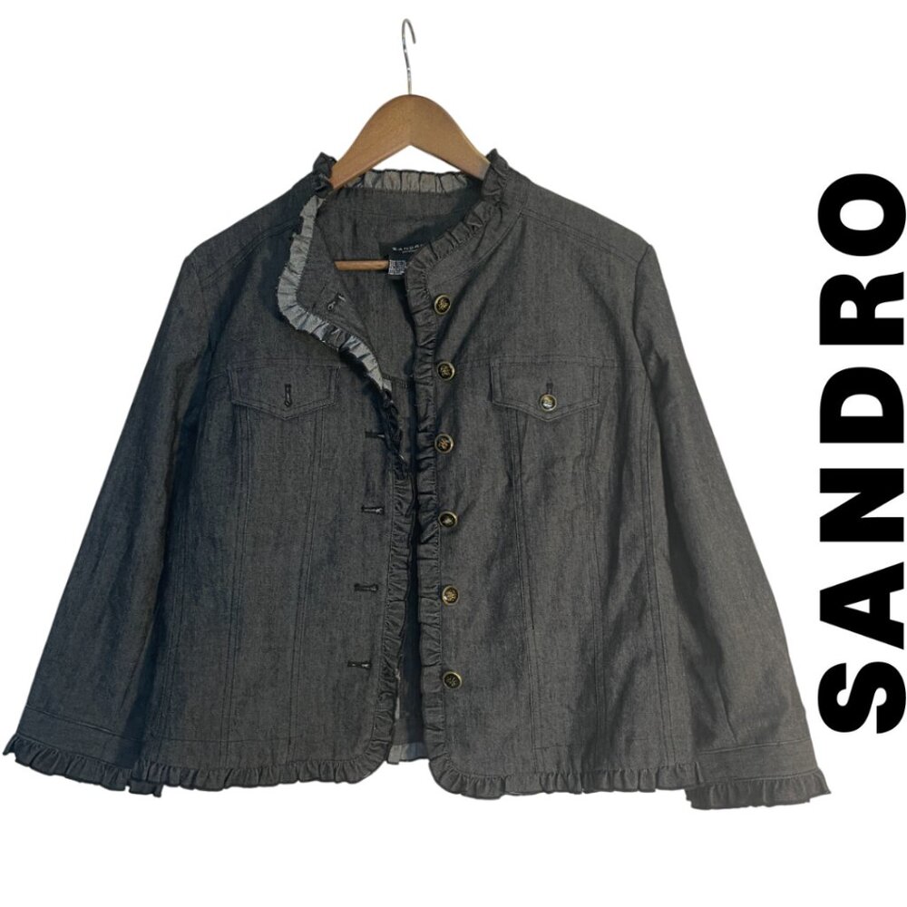 SANDRO SPORTSWEAR | Ruffle Button Down Jean Jacket, Size M